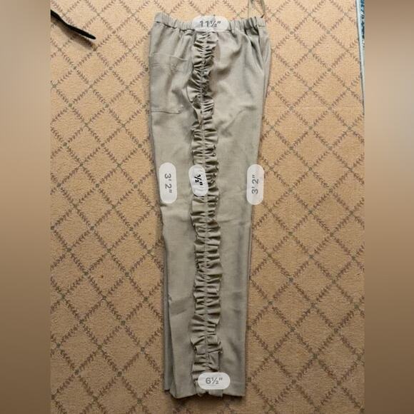 Rhodolirion Oatmeal linen pants with side ruffle elastic waist S NWOT - Picture 6 of 7